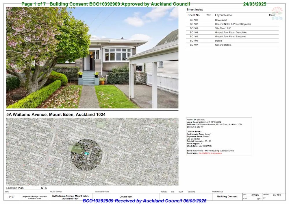 Approved building consent – Mount Eden, Auckland