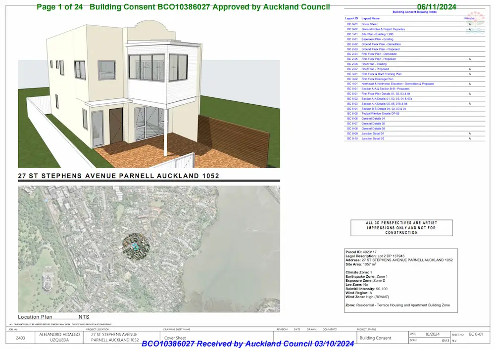 Approved building consent – Parnell, Auckland