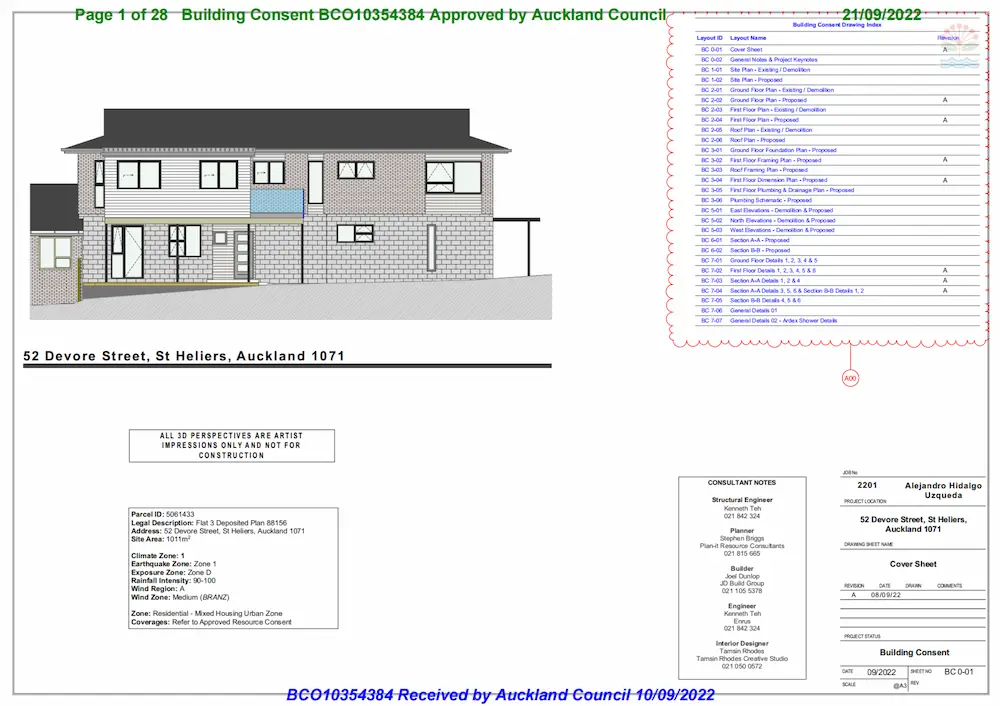 Approved building consent – St Heliers, Auckland