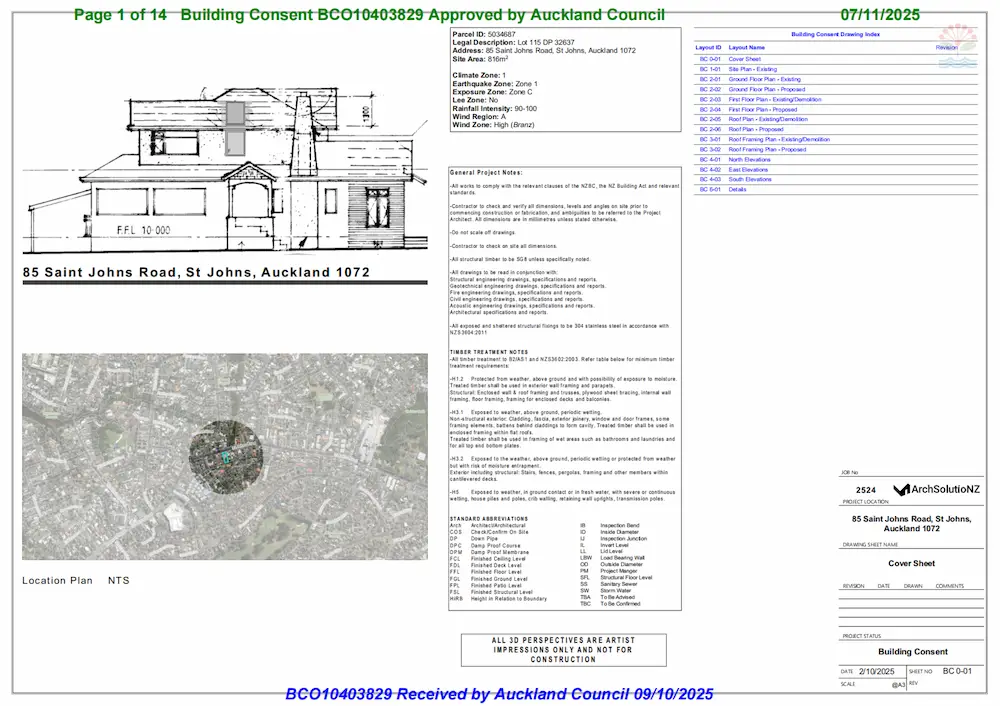 Approved building consent – St Johns, Auckland